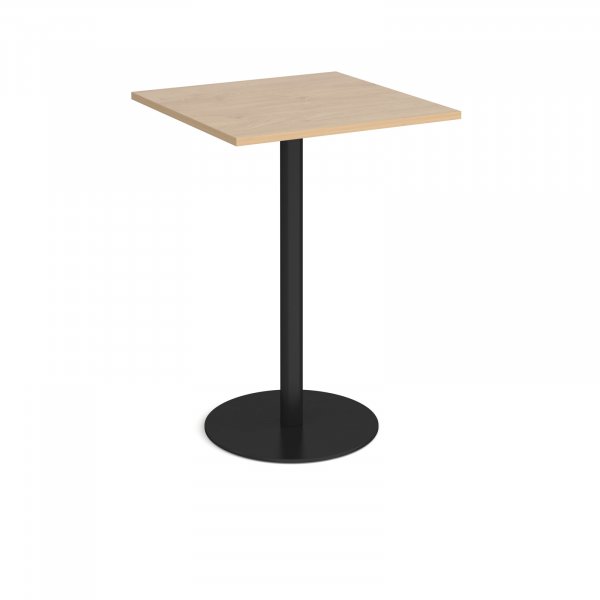 Square Poseur Table | 800 x 800mm | 1100mm High | Kendal Oak | Round Black Base | Monza