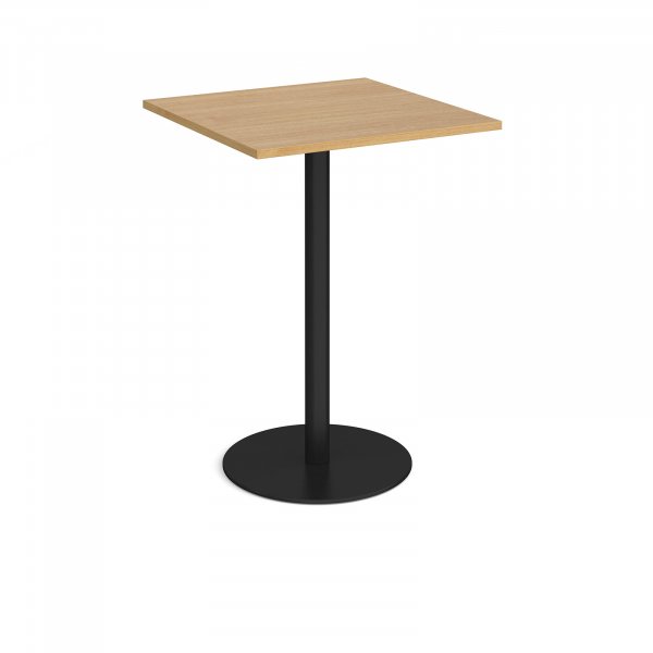 Square Poseur Table | 800 x 800mm | 1100mm High | Oak | Round Black Base | Monza