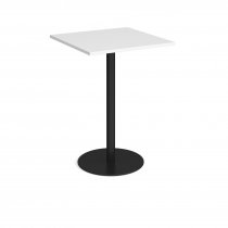 Square Poseur Table | 800 x 800mm | 1100mm High | White | Round Black Base | Monza