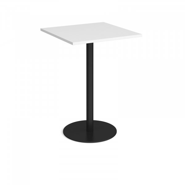 Square Poseur Table | 800 x 800mm | 1100mm High | White | Round Black Base | Monza