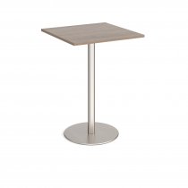 Square Poseur Table | 800 x 800mm | 1100mm High | Barcelona Walnut | Round Brushed Steel Base | Monza