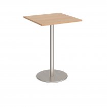 Square Poseur Table | 800 x 800mm | 1100mm High | Beech | Round Brushed Steel Base | Monza