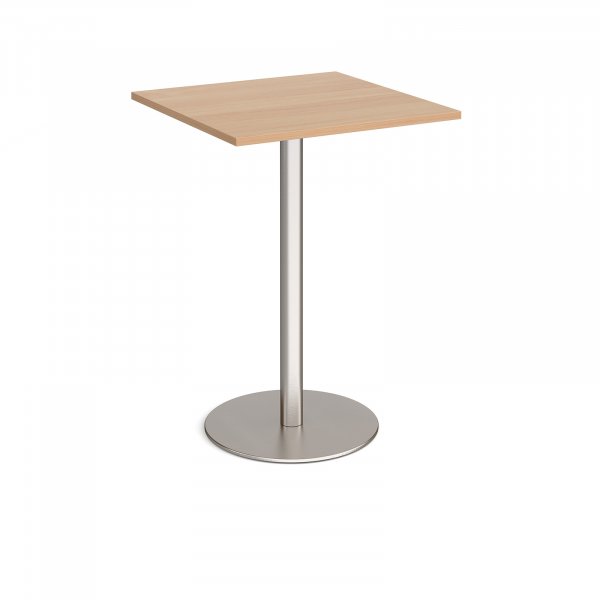 Square Poseur Table | 800 x 800mm | 1100mm High | Beech | Round Brushed Steel Base | Monza