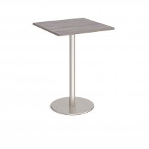 Square Poseur Table | 800 x 800mm | 1100mm High | Grey Oak | Round Brushed Steel Base | Monza