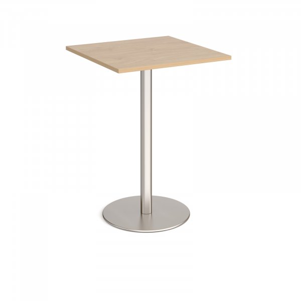 Square Poseur Table | 800 x 800mm | 1100mm High | Kendal Oak | Round Brushed Steel Base | Monza