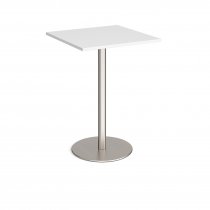 Square Poseur Table | 800 x 800mm | 1100mm High | White | Round Brushed Steel Base | Monza