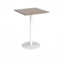 Square Poseur Table | 800 x 800mm | 1100mm High | Barcelona Walnut | Round White Base | Monza