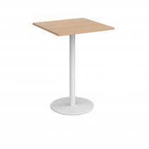 Square Poseur Table | 800 x 800mm | 1100mm High | Beech | Round White Base | Monza