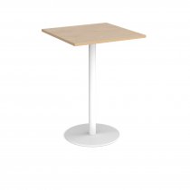 Square Poseur Table | 800 x 800mm | 1100mm High | Kendal Oak | Round White Base | Monza