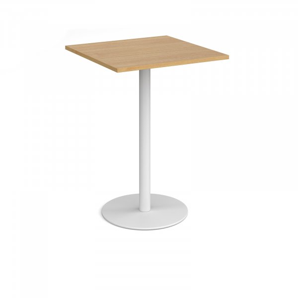 Square Poseur Table | 800 x 800mm | 1100mm High | Oak | Round White Base | Monza