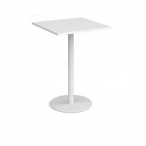 Square Poseur Table | 800 x 800mm | 1100mm High | White | Round White Base | Monza