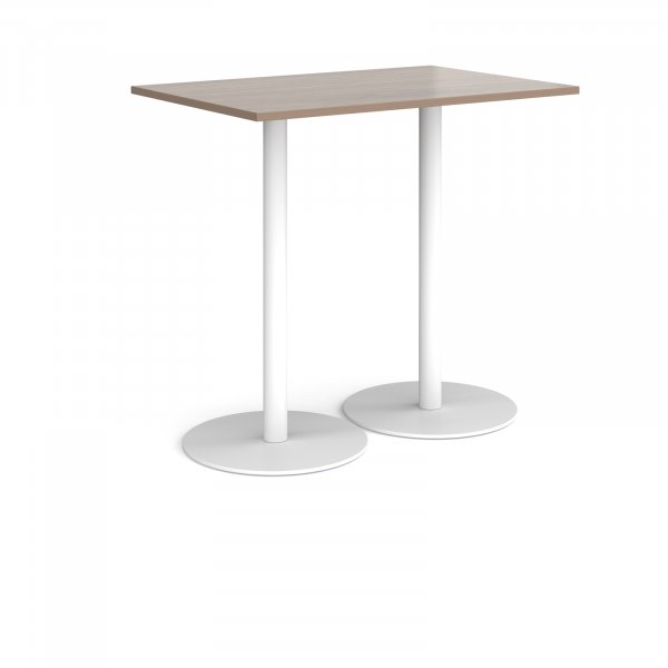 Rectangular Poseur Table | 1200 x 800mm | 1100mm High | Barcelona Walnut | Round White Bases | Monza