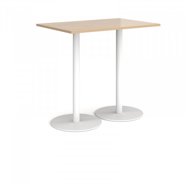 Rectangular Poseur Table | 1200 x 800mm | 1100mm High | Kendal Oak | Round White Bases | Monza