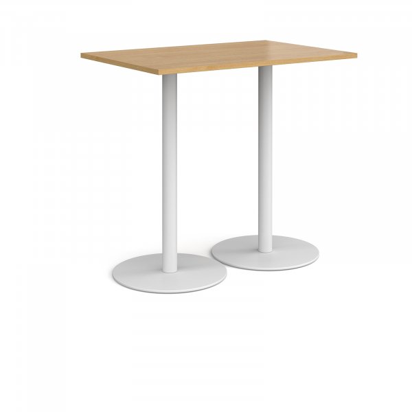 Rectangular Poseur Table | 1200 x 800mm | 1100mm High | Oak | Round White Bases | Monza