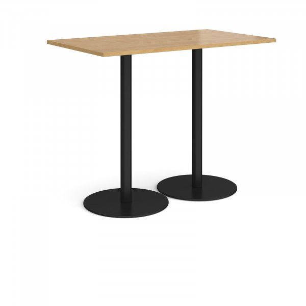 Rectangular Poseur Table | 1400 x 800mm | 1100mm High | Oak | Round Black Bases | Monza