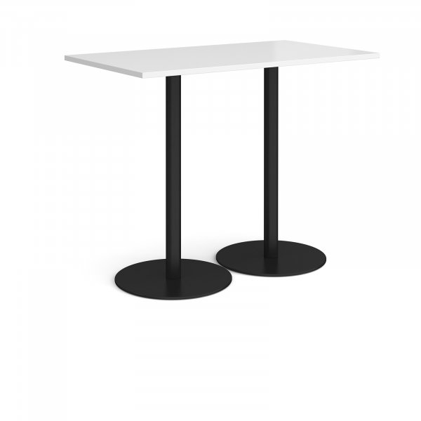 Rectangular Poseur Table | 1400 x 800mm | 1100mm High | White | Round Black Bases | Monza