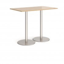 Rectangular Poseur Table | 1400 x 800mm | 1100mm High | Kendal Oak | Round Brushed Steel Bases | Monza