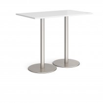 Rectangular Poseur Table | 1400 x 800mm | 1100mm High | White | Round Brushed Steel Bases | Monza