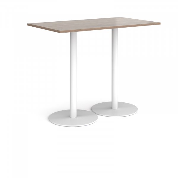 Rectangular Poseur Table | 1400 x 800mm | 1100mm High | Barcelona Walnut | Round White Bases | Monza