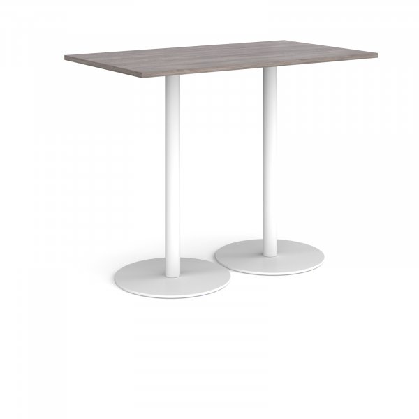 Rectangular Poseur Table | 1400 x 800mm | 1100mm High | Grey Oak | Round White Bases | Monza