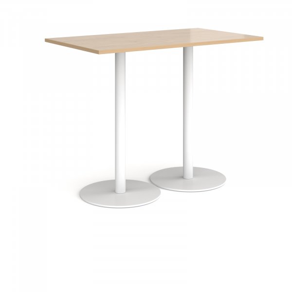 Rectangular Poseur Table | 1400 x 800mm | 1100mm High | Kendal Oak | Round White Bases | Monza