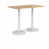 Rectangular Poseur Table | 1400 x 800mm | 1100mm High | Oak | Round White Bases | Monza