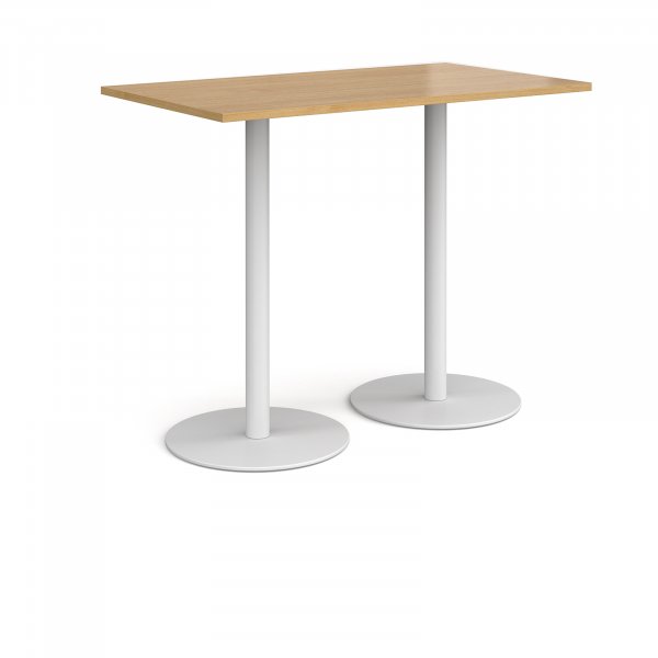 Rectangular Poseur Table | 1400 x 800mm | 1100mm High | Oak | Round White Bases | Monza