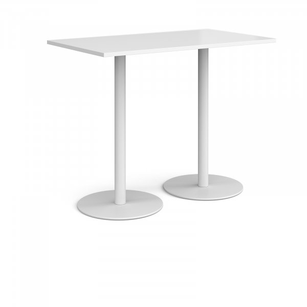 Rectangular Poseur Table | 1400 x 800mm | 1100mm High | White | Round White Bases | Monza