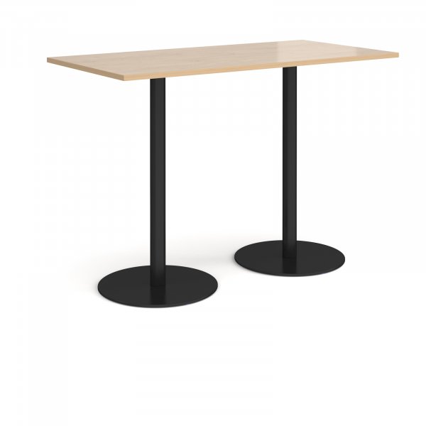 Rectangular Poseur Table | 1600 x 800mm | 1100mm High | Kendal Oak | Round Black Bases | Monza