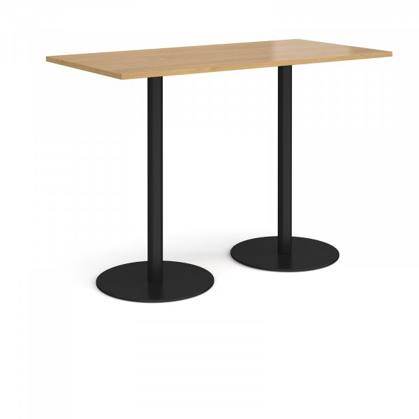 Rectangular Poseur Table | 1600 x 800mm | 1100mm High | Oak | Round Black Bases | Monza