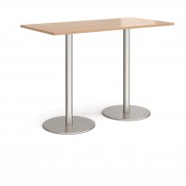 Rectangular Poseur Table | 1600 x 800mm | 1100mm High | Beech | Round Brushed Steel Bases | Monza