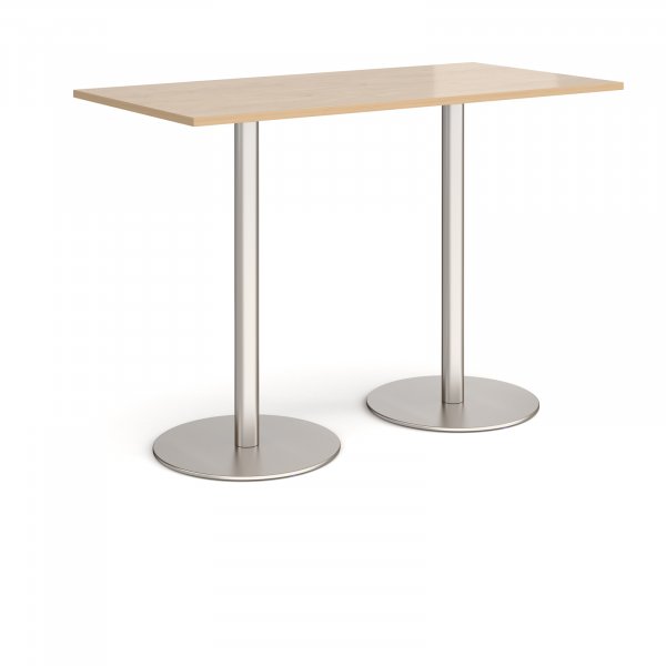 Rectangular Poseur Table | 1600 x 800mm | 1100mm High | Kendal Oak | Round Brushed Steel Bases | Monza