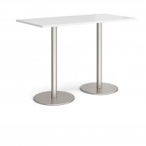 Rectangular Poseur Table | 1600 x 800mm | 1100mm High | White | Round Brushed Steel Bases | Monza