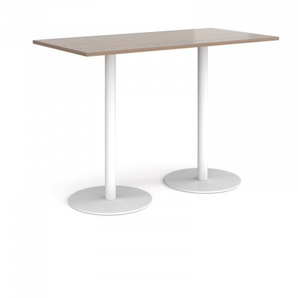 Rectangular Poseur Table | 1600 x 800mm | 1100mm High | Barcelona Walnut | Round White Bases | Monza