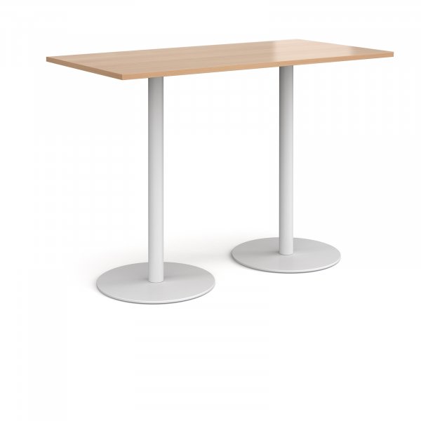 Rectangular Poseur Table | 1600 x 800mm | 1100mm High | Beech | Round White Bases | Monza