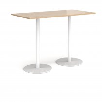 Rectangular Poseur Table | 1600 x 800mm | 1100mm High | Kendal Oak | Round White Bases | Monza