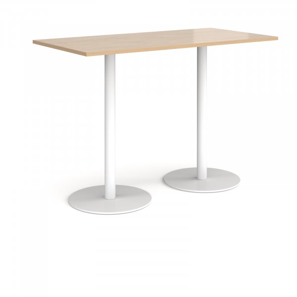 Rectangular Poseur Table | 1600 x 800mm | 1100mm High | Kendal Oak | Round White Bases | Monza