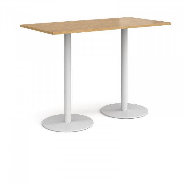 Rectangular Poseur Table | 1600 x 800mm | 1100mm High | Oak | Round White Bases | Monza