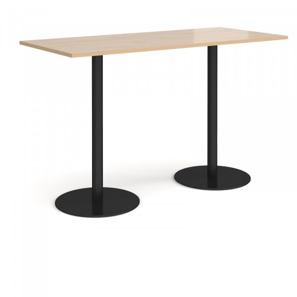 Rectangular Poseur Table | 1800 x 800mm | 1100mm High | Kendal Oak | Round Black Bases | Monza