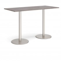 Rectangular Poseur Table | 1800 x 800mm | 1100mm High | Grey Oak | Round Brushed Steel Bases | Monza