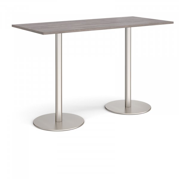 Rectangular Poseur Table | 1800 x 800mm | 1100mm High | Grey Oak | Round Brushed Steel Bases | Monza