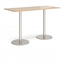 Rectangular Poseur Table | 1800 x 800mm | 1100mm High | Kendal Oak | Round Brushed Steel Bases | Monza