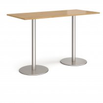 Rectangular Poseur Table | 1800 x 800mm | 1100mm High | Oak | Round Brushed Steel Bases | Monza