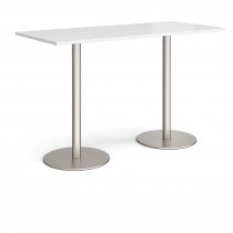 Rectangular Poseur Table | 1800 x 800mm | 1100mm High | White | Round Brushed Steel Bases | Monza