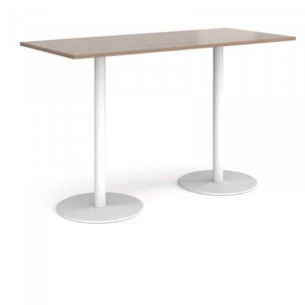 Rectangular Poseur Table | 1800 x 800mm | 1100mm High | Barcelona Walnut | Round White Bases | Monza