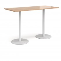 Rectangular Poseur Table | 1800 x 800mm | 1100mm High | Beech | Round White Bases | Monza