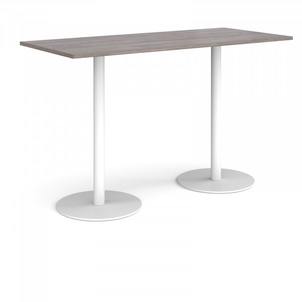 Rectangular Poseur Table | 1800 x 800mm | 1100mm High | Grey Oak | Round White Bases | Monza