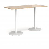 Rectangular Poseur Table | 1800 x 800mm | 1100mm High | Kendal Oak | Round White Bases | Monza