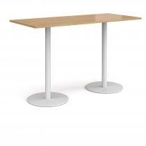 Rectangular Poseur Table | 1800 x 800mm | 1100mm High | Oak | Round White Bases | Monza