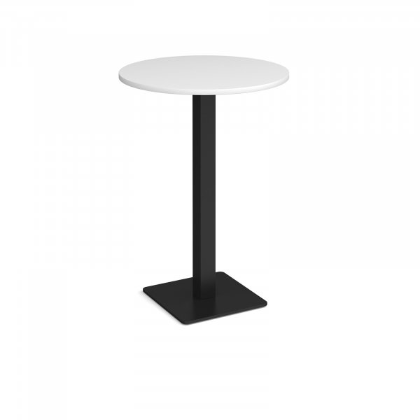 Circular Poseur Table | 800 x 800mm | 1100mm High | White | Square Black Base | Brescia